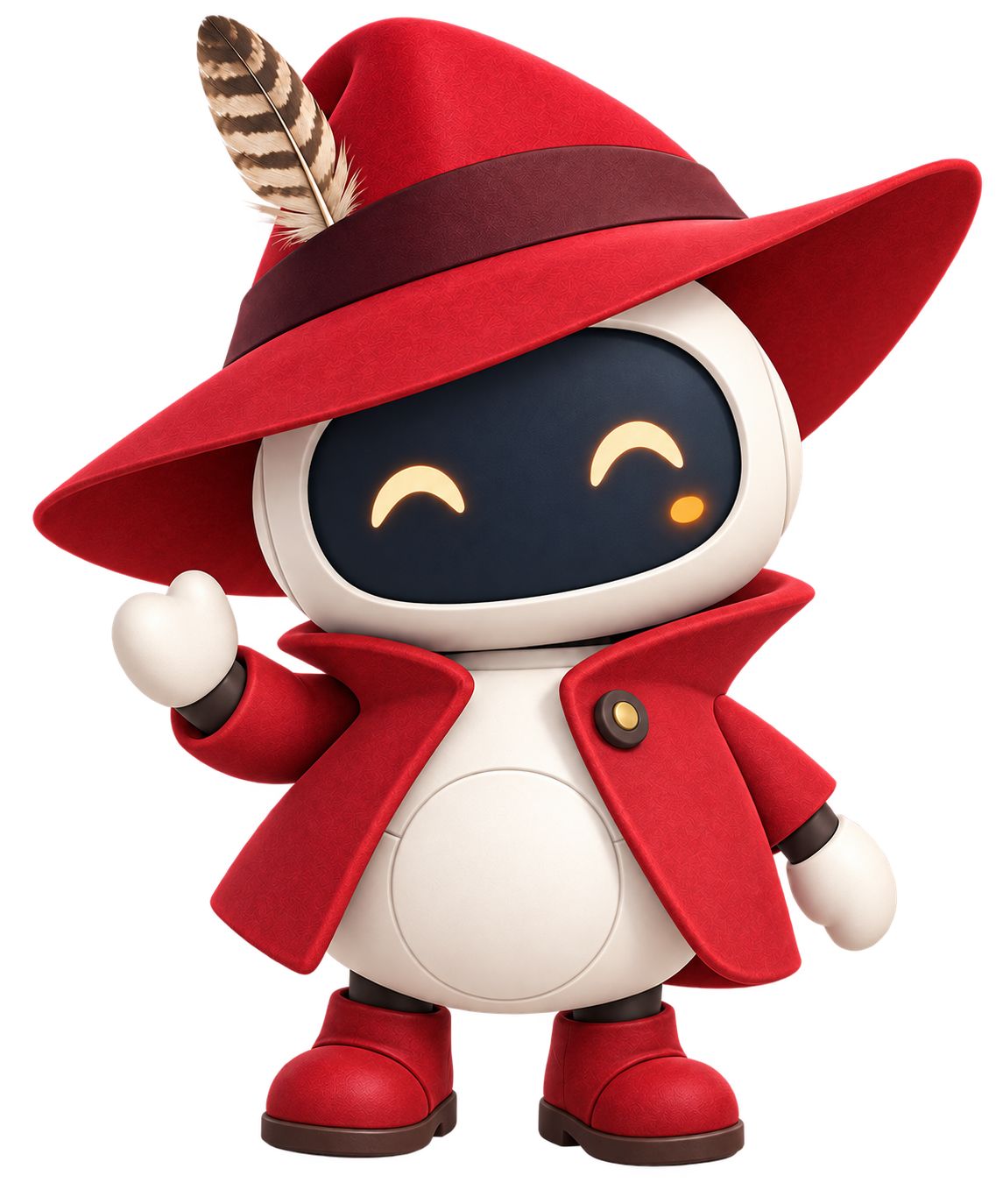 Pocket Detective, the little Carmen robot in a red hat with a feather and boots.